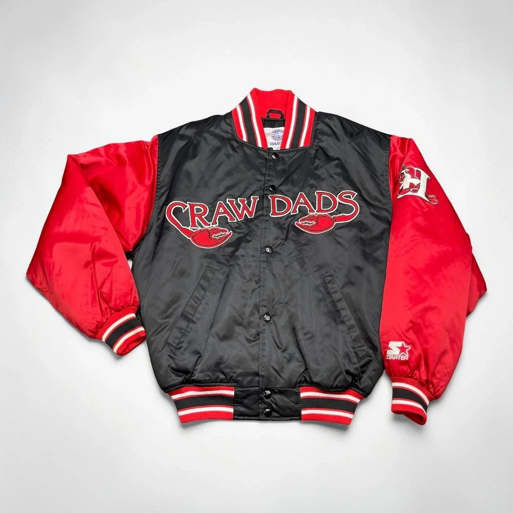 Vintage Deadstock Starter Hickory Crawdads MiLB Satin Varsity Jacket Red Mens S